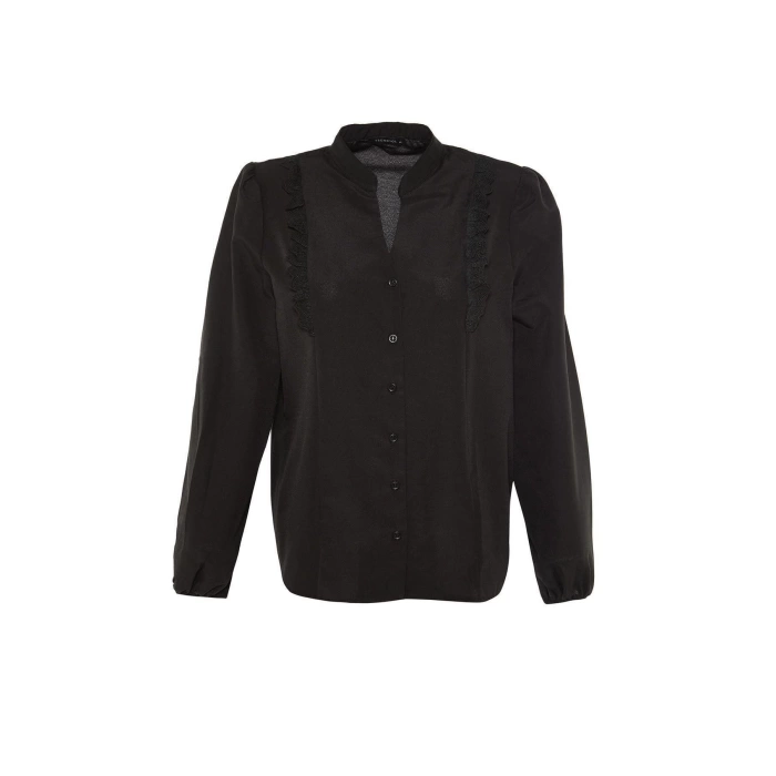 Fashion Women Plus Size Mandarin Collar Plain Pattern Casual Mandarin Collar Shirt