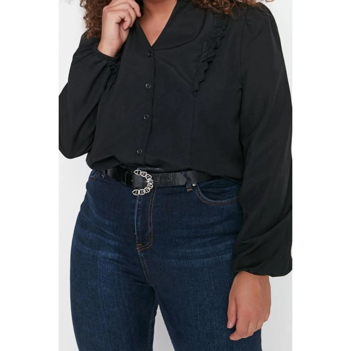 Fashion Women Plus Size Mandarin Collar Plain Pattern Casual Mandarin Collar Shirt