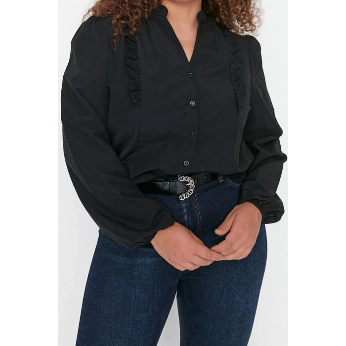 Fashion Women Plus Size Mandarin Collar Plain Pattern Casual Mandarin Collar Shirt