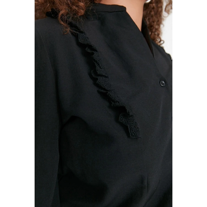 Fashion Women Plus Size Mandarin Collar Plain Pattern Casual Mandarin Collar Shirt