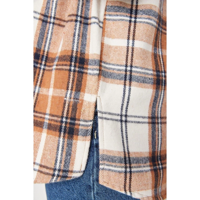Fashion Womens Plus Size Shirt Collar Plaid Casual Plaid Oversize Woven Shirt