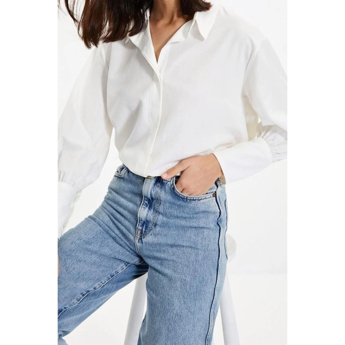 Fashion Womens Shirt Collar Casual Buttoned Cotton Wide Cuff Regular Regular Pattern Woven Shirt