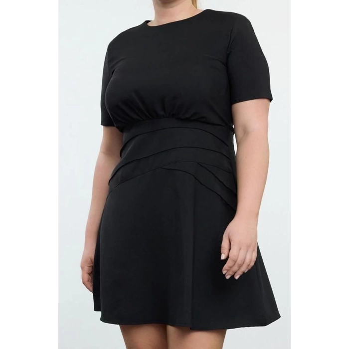 Fashion Crew Neck Mini Length Plus Size Short Sleeve Thin Padded Draped Zippered A-Form Woven Dress