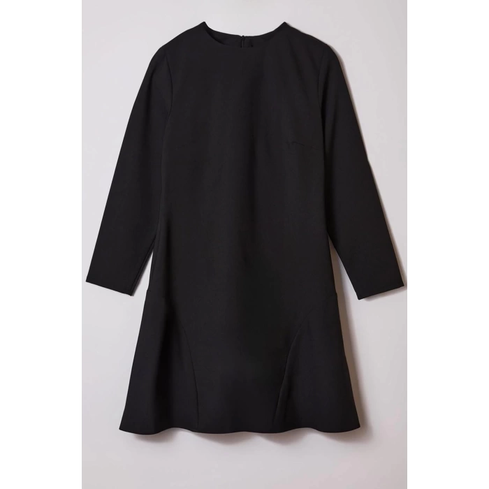 Moda Stil Fitted Bisiklet Yaka Mini Boy Büyük Beden Basic Gizli Fermuarlı Dokuma Büyük Beden Elbise
