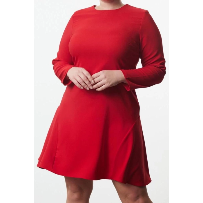Moda Stil Fitted Bisiklet Yaka Mini Boy Büyük Beden Basic Gizli Fermuarlı Dokuma Büyük Beden Elbise