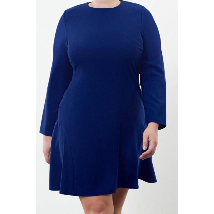 Moda Stil Fitted Bisiklet Yaka Mini Boy Büyük Beden Basic Gizli Fermuarlı Dokuma Büyük Beden Elbise