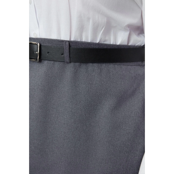 Moda Stil Fitted Gömlek Yaka Mini Boy Büyük Beden Kemerli Gömlek-Etek Büyük Beden Dokuma Elbise