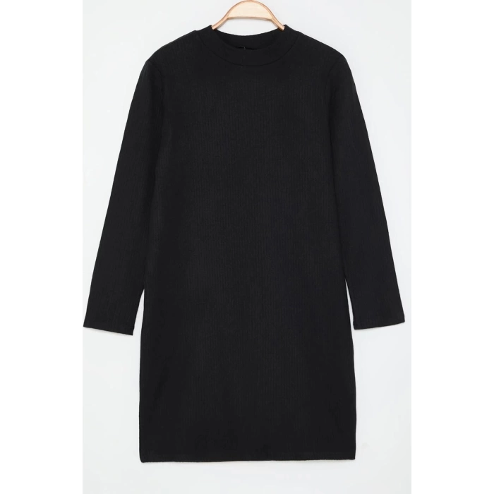 Moda Fitted Crew Neck Mini Length Plus Size Body-Fitting Ribbed Winter Knitted Plus Size Dress