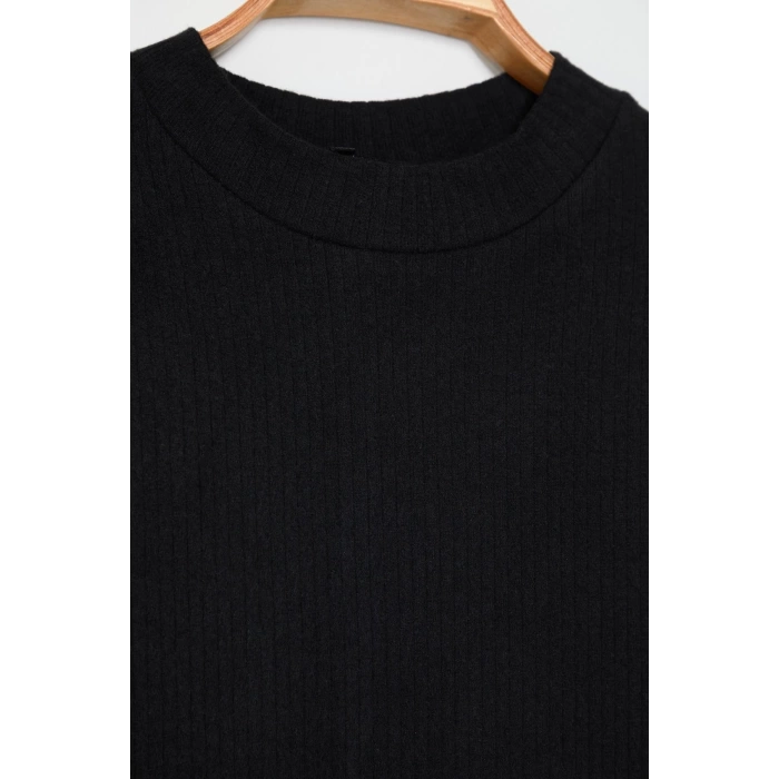 Moda Fitted Crew Neck Mini Length Plus Size Body-Fitting Ribbed Winter Knitted Plus Size Dress