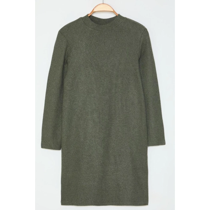 Moda Fitted Crew Neck Mini Length Plus Size Body-Fitting Ribbed Winter Knitted Plus Size Dress