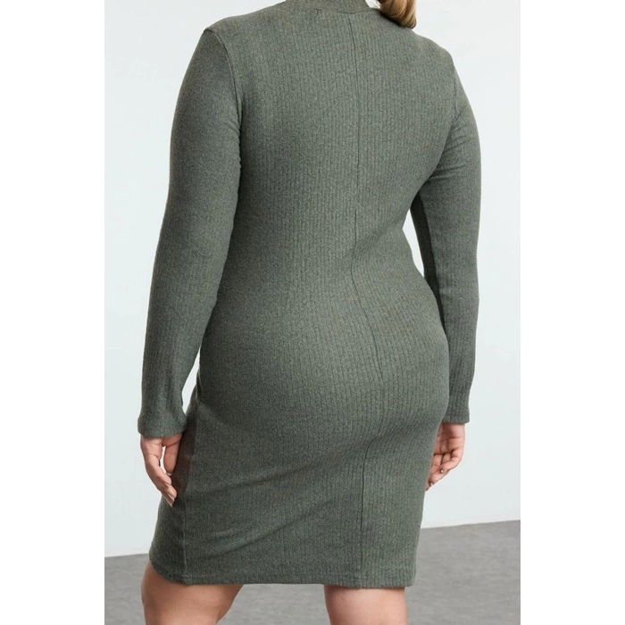 Moda Fitted Crew Neck Mini Length Plus Size Body-Fitting Ribbed Winter Knitted Plus Size Dress