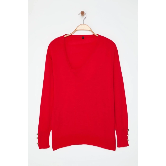 Style Modern Women Regular Standard Sleeve Asymmetric Collar Plus Size Buttoned Sleeve Knitwear Sweater