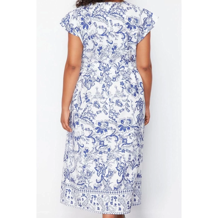 Fashion Style Relaxed V Neck Maxi Length Plus Size Deep Woven Dress
