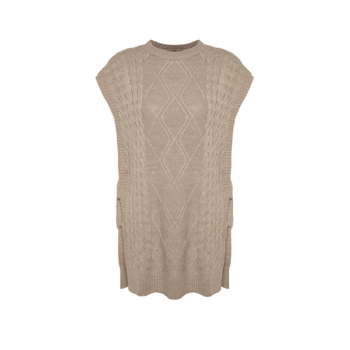 Style Modern Women Midi Low Sleeve Crew Neck Hijab Tied Waist Knitted Sweater