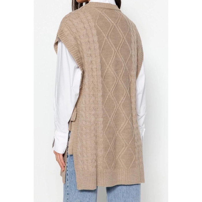 Style Modern Women Midi Low Sleeve Crew Neck Hijab Tied Waist Knitted Sweater