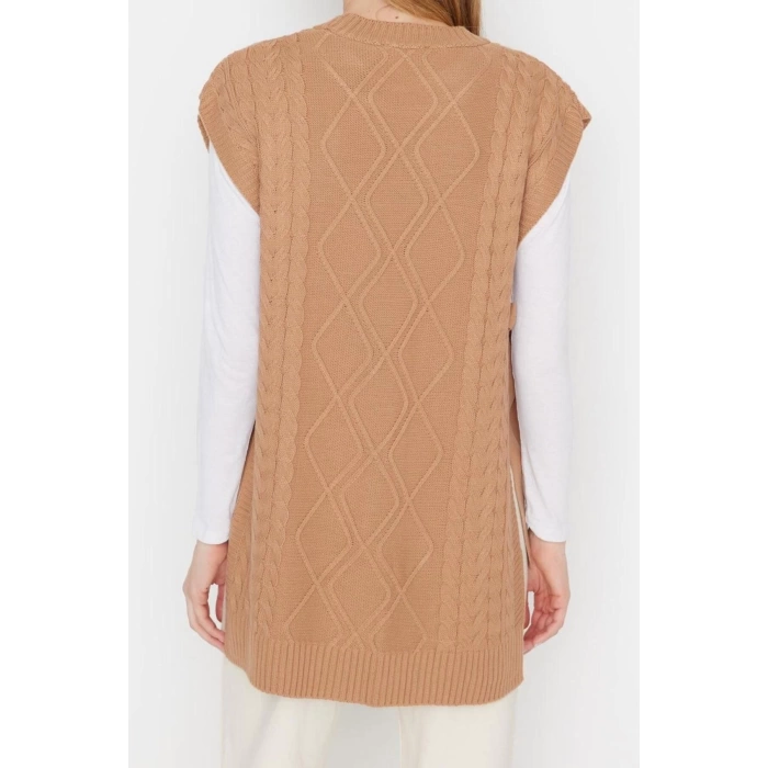 Style Modern Women Midi Low Sleeve Crew Neck Hijab Tied Waist Knitted Sweater