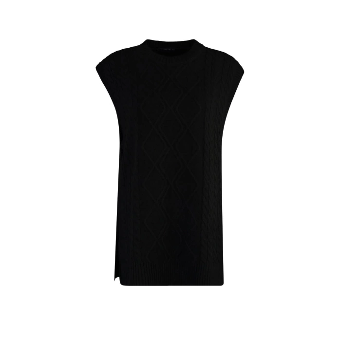 Style Modern Women Midi Low Sleeve Crew Neck Hijab Tied Waist Knitted Sweater