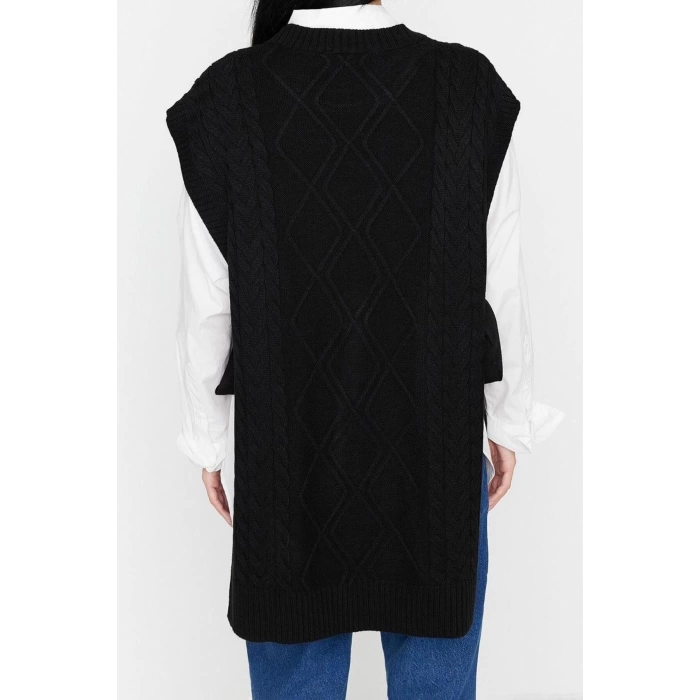 Style Modern Women Midi Low Sleeve Crew Neck Hijab Tied Waist Knitted Sweater