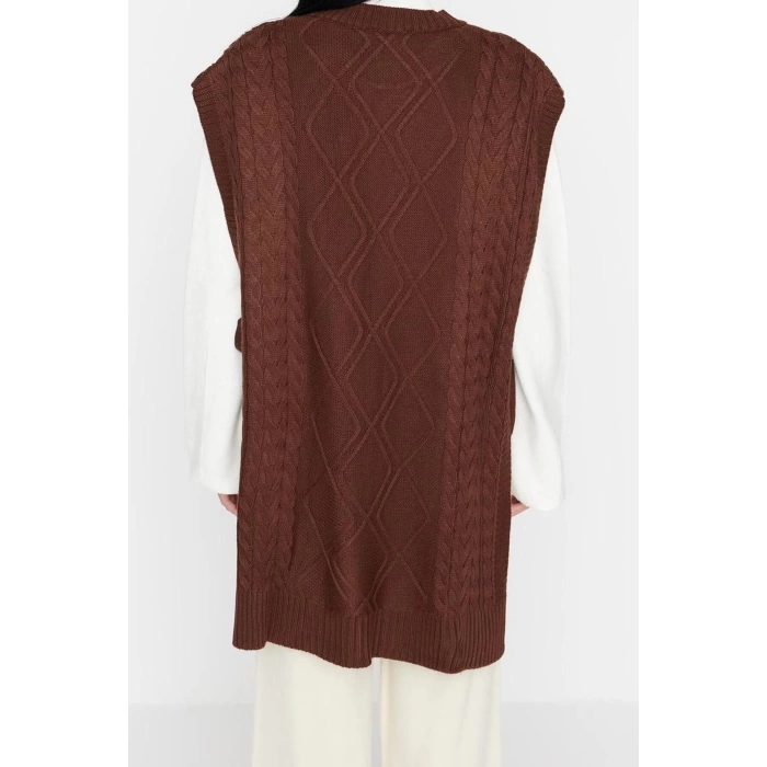 Style Modern Women Midi Low Sleeve Crew Neck Hijab Tied Waist Knitted Sweater