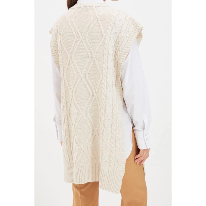 Style Modern Women Midi Low Sleeve Crew Neck Hijab Tied Waist Knitted Sweater