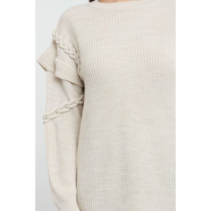 Style Modern Womens Low Sleeve Crew Neck Hijab Hair Knit Detailed Knitwear Sweater