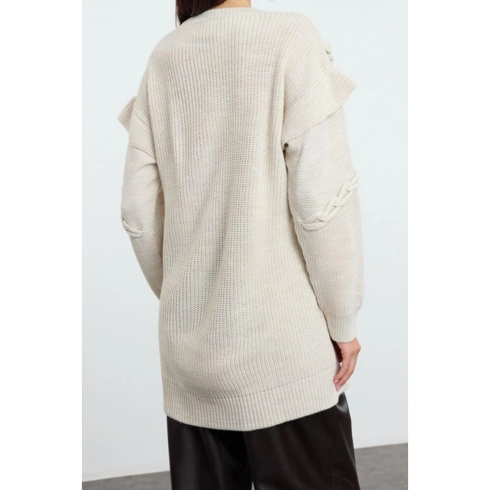 Style Modern Womens Low Sleeve Crew Neck Hijab Hair Knit Detailed Knitwear Sweater
