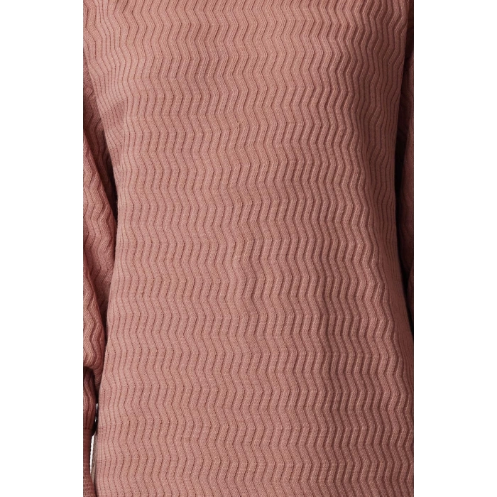 Moda Stil Relaxed Bisiklet Yaka Maxi Boy Tesettür Kendinden Desenli Triko Elbise