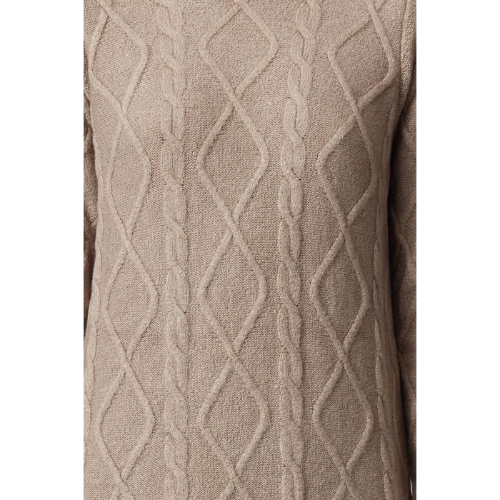 Moda Stil Regular Bisiklet Yaka Maxi Boy Tesettür Saç Örgü Desenli Yumuşak Dokulu Triko Elbise