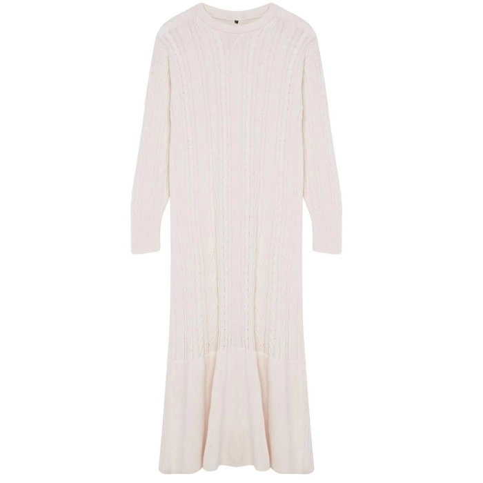 Fashion Style Relaxed Crew Neck Maxi Length Hijab Hair Knitted Patterned Skirt Flounce Knitwear Dress