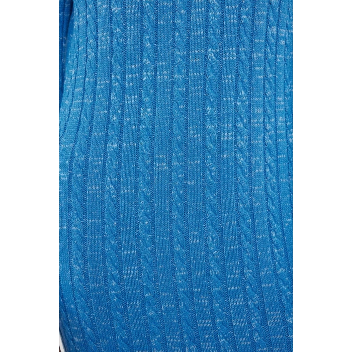 Fashion Style Fitted Stand Collar Midi Length Hijab Denim Washed Hair Knitted Sweater Dress