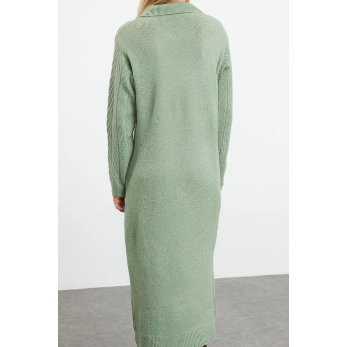 Fashion Style Regular Polo Collar Maxi Length Hijab Fishbone Patterned Knit Dress
