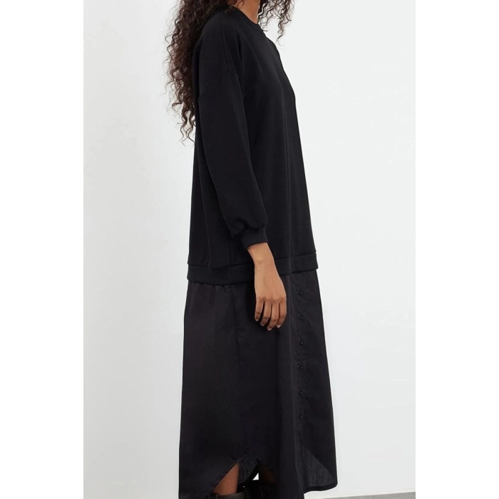 Fashion Style Regular Crew Neck Maxi Length Hijab Woven Shirt Detailed Knitted Dress