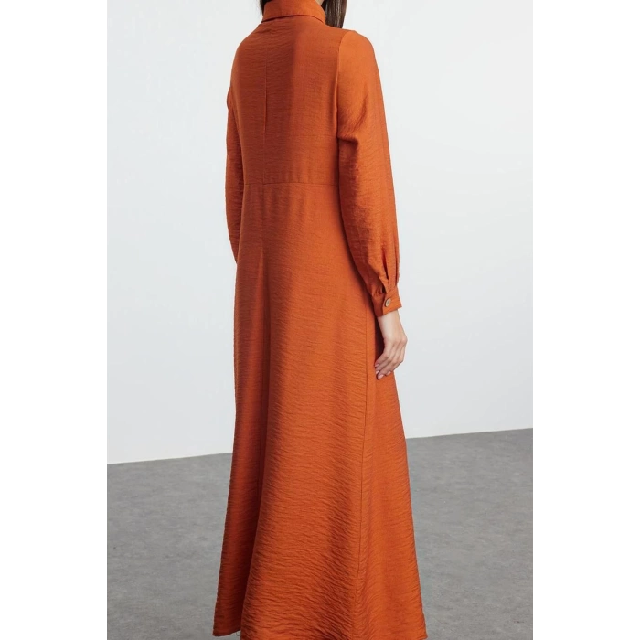 Fashion Style Regular Shirt Collar Long Hijab Waist Tied Woven Aerobin Dress