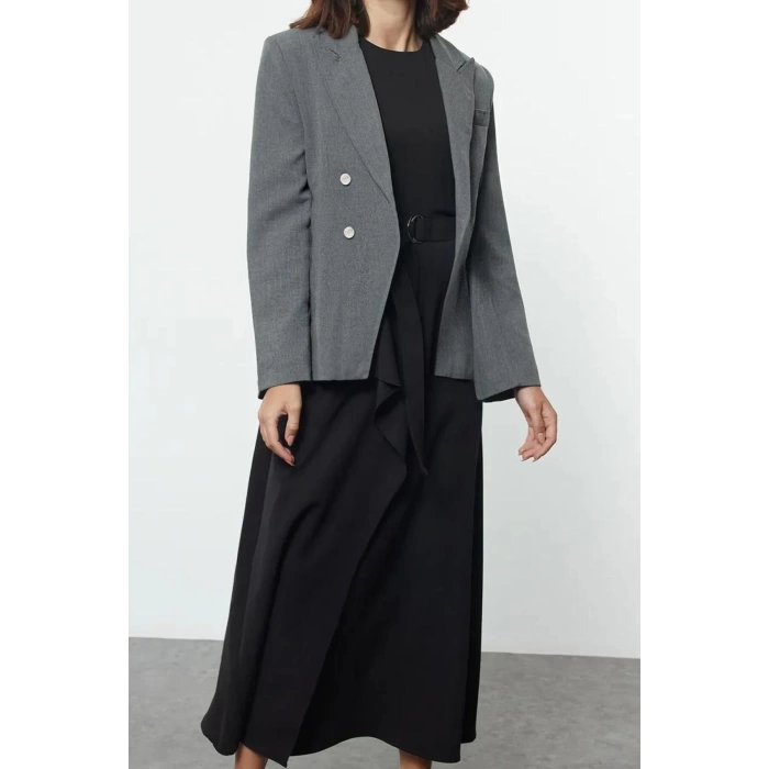 Fashion Style Fitted Crew Neck Long Hijab Belted Front Detailed Sleeveless Woven Vest Dress