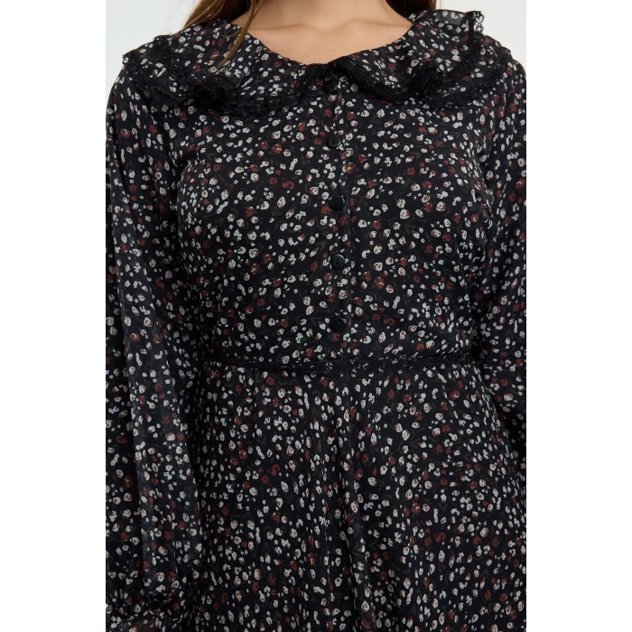 Fashion Style Regular Baby Collar Long Hijab Collar Detailed Woven Dress