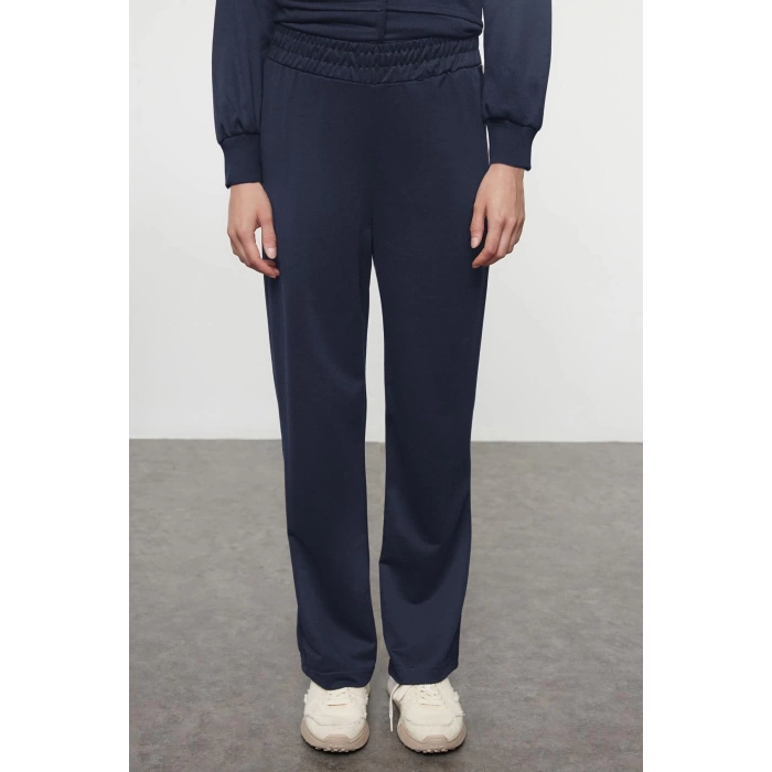 Style Women Modern Fashion Normal Waist Straight Leg V Neck Ribbed Oversize Knitted Top-Bottom Set