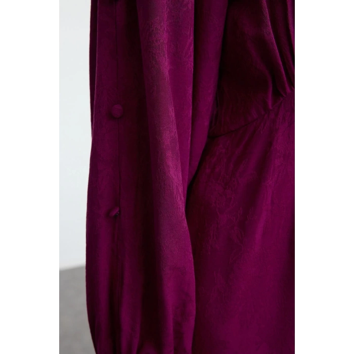 Fashion Style Regular Crew Neck Maxi Length Hijab Jacquard Floral Woven Dress