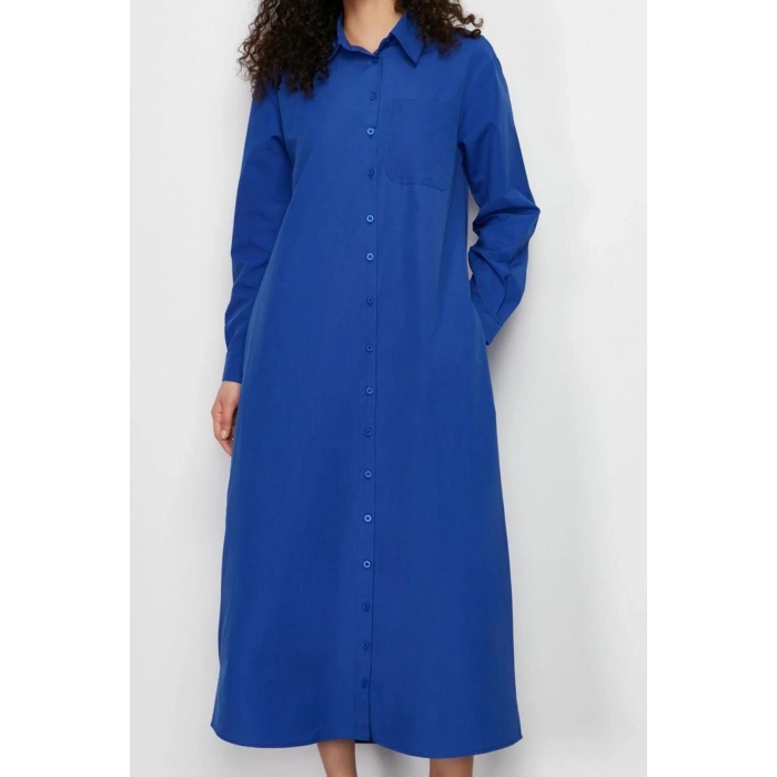 Fashion Style Regular Shirt Collar Maxi Length Hijab Plain Woven Shirt Dress