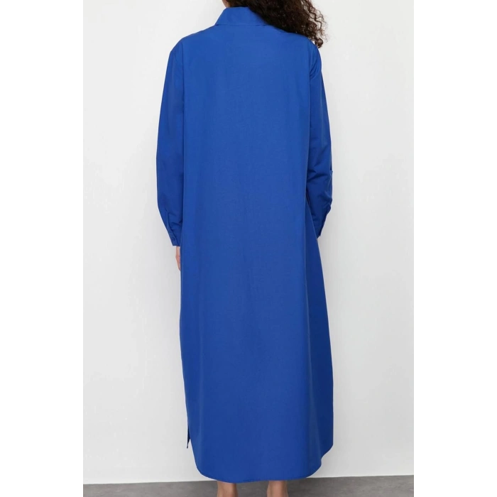 Fashion Style Regular Shirt Collar Maxi Length Hijab Plain Woven Shirt Dress
