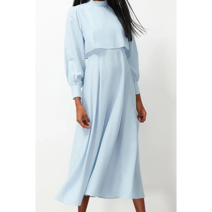 Fashion Style Regular Stand Collar Maxi Length Hijab Aller Piece Detailed Woven Dress