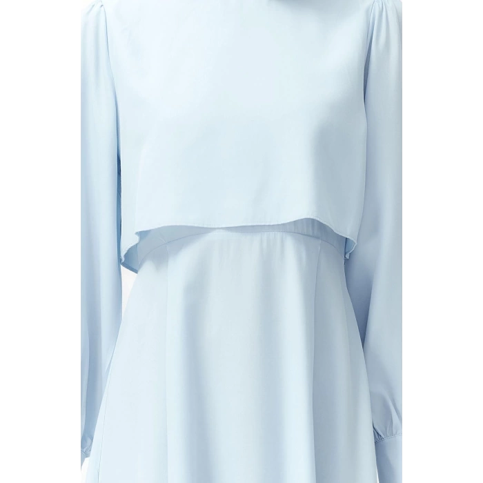 Fashion Style Regular Stand Collar Maxi Length Hijab Aller Piece Detailed Woven Dress