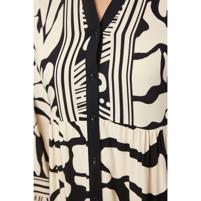 Fashion Style Relaxed Judge Collar Maxi Length Hijab Floral Viscose Woven Dress