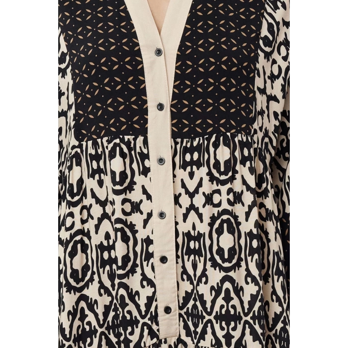 Fashion Style Relaxed Judge Collar Maxi Length Hijab Floral Viscose Woven Dress
