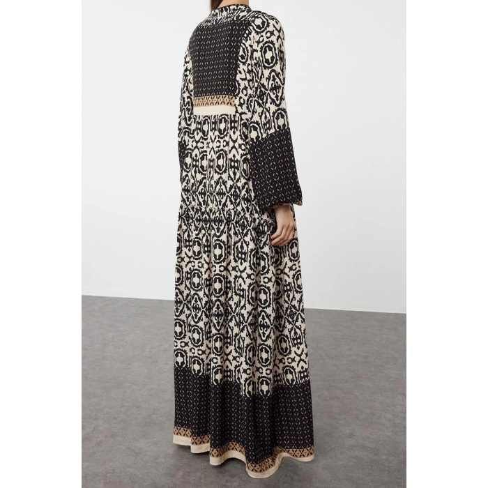 Fashion Style Relaxed Judge Collar Maxi Length Hijab Floral Viscose Woven Dress