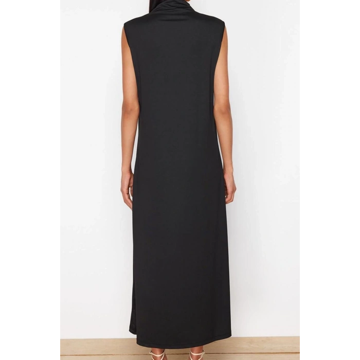 Fashion Style Regular Stand Collar Maxi Length Hijab Knitted Diver Scuba Sleeveless Lining Underwear Dress
