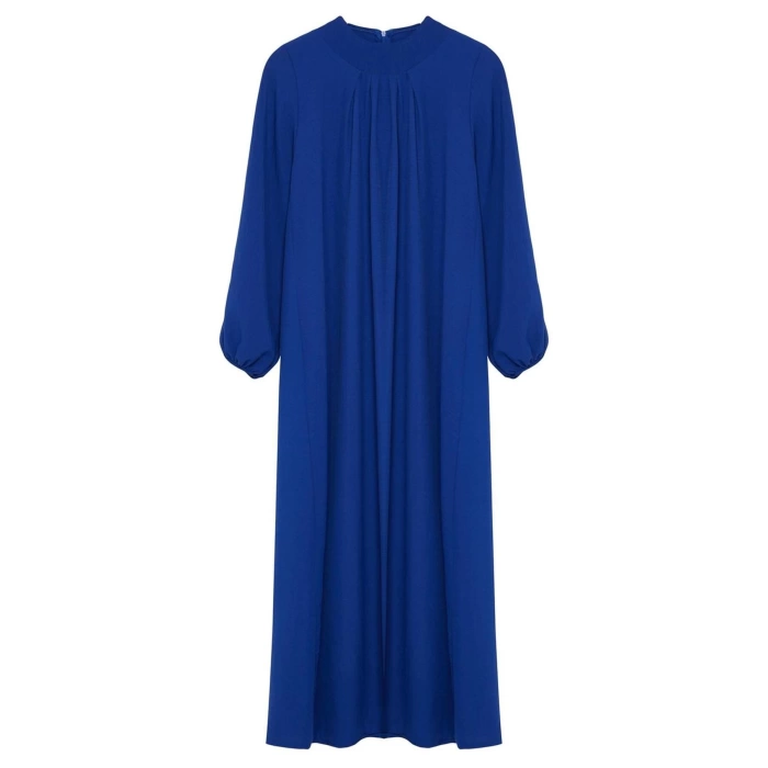 Fashion Style Relaxed Crew Neck Maxi Length Hijab Comfortable Cut Balloon Sleeve Aerobin Woven Dress