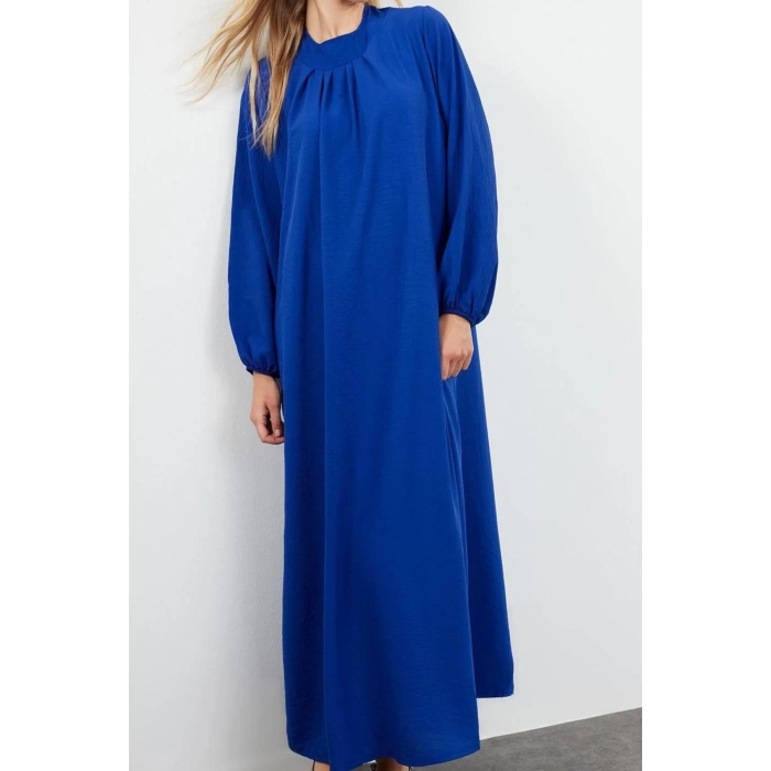 Fashion Style Relaxed Crew Neck Maxi Length Hijab Comfortable Cut Balloon Sleeve Aerobin Woven Dress