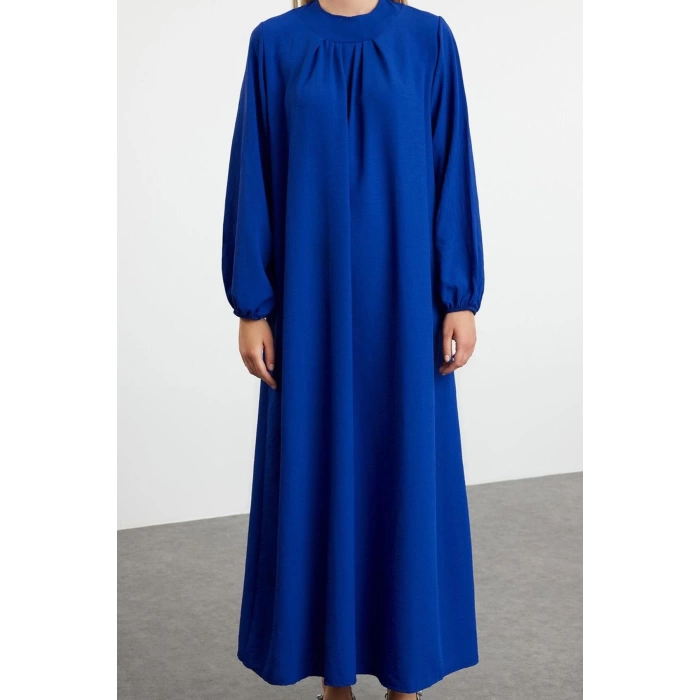 Fashion Style Relaxed Crew Neck Maxi Length Hijab Comfortable Cut Balloon Sleeve Aerobin Woven Dress