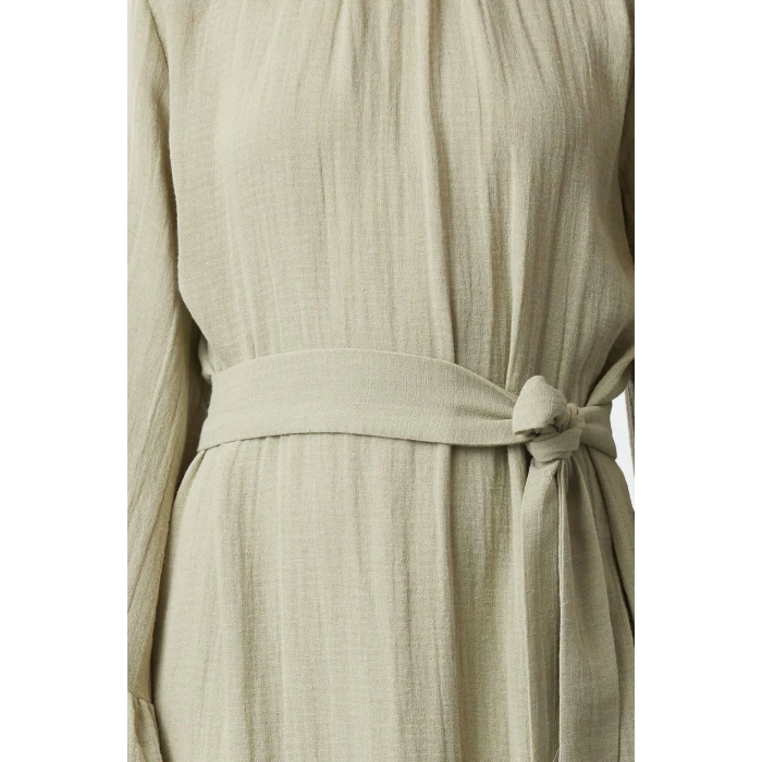 Fashion Style Relaxed Crew Neck Maxi Length Hijab Skirt Ruffle Muslin Woven Dress