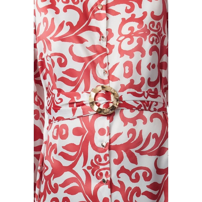 Fashion Style Relaxed Judge Collar Maxi Length Hijab Floral Patterned Woven Dress